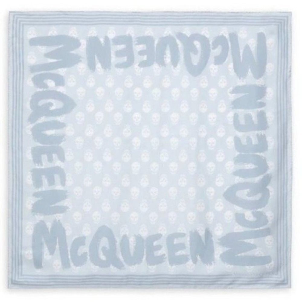 Alexander McQueen Silk Skull Logo Scarf Light Blue